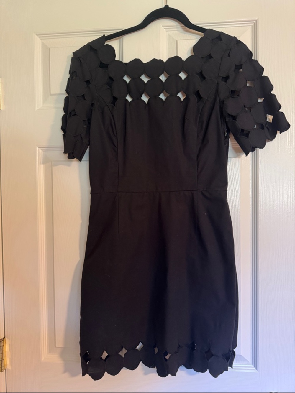 Anthropologie Black Mini Dress with Scalloped Cutout Accents